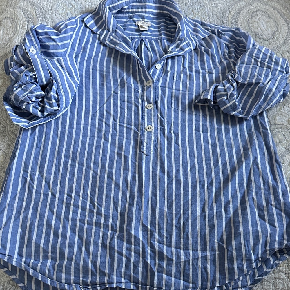 J. Crew Striped Button Down Shirt in Blue and White